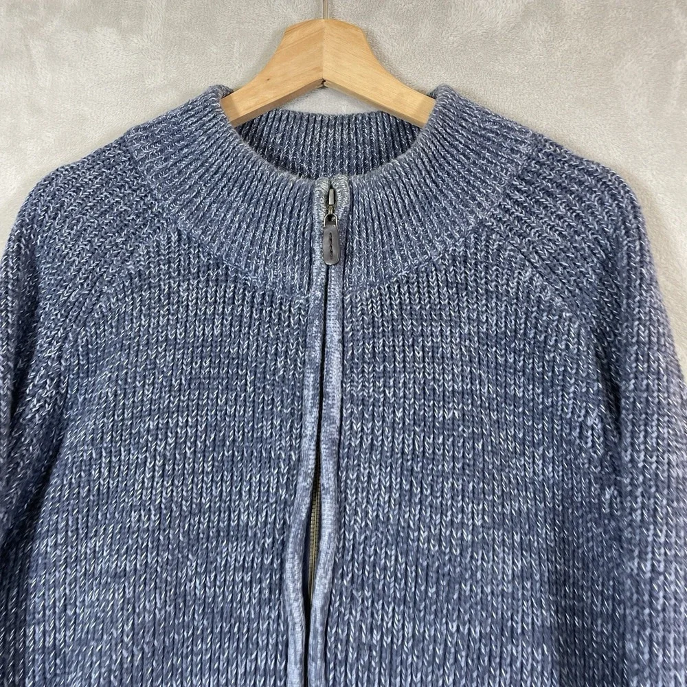 LL Bean Mens XXL Blue Cotton Shaker Stitch Full Zip Mock Neck Cardigan 298244